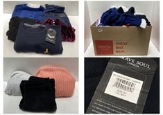 APPROX 20 ASSORTED ADULT CLOTHING TO INCLUDE BRAVE SOUL KNIT SWEATER NAVY SIZE XL