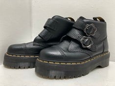 DR MARTENS DEVON FLOWER BUCKLE MILLED NAPPA LEATHER PLATFORM BOOTS BLACK SIZE 6 RRP- £189