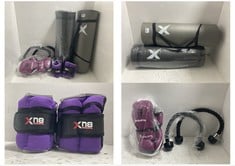 7 X ASSORTED EXERCISE/SPORTS ITEMS TO INCLUDE SPARTA BOXING GLOVES DARK PINK/WHITE 10-OZ