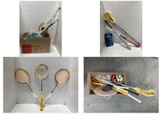 BOX OF ASSORTED SPORTS ITEMS TO INCLUDE GRAYS HOCKEY STICK BLAST 36.5L