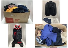 BOX OF ASSORTED ADULT CLOTHING TO INCLUDE JACK & JONES SHORTS NAVY BLUE SIZE XXL