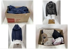 BOX OF APPROX 20 X ASSORTED ADULT CLOTHING TO INCLUDE WEEKDAY ZIPPED HOODIE NAVY BLUE SIZE SM