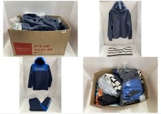 BOX OF APPROX 20 X ASSORTED ADULT CLOTHING TO INCLUDE REEBOK LOGO BADGE HOODIE COAT BLUE SIZE M