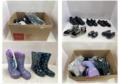 BOX OF ASSORTED KIDS FOOTWEAR TO INCLUDE NAVY BLUE WELLINGTON BOOTS WITH DINOSAURS SIZE 12