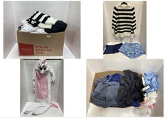 BOX OF ASSORTED ADULT CLOTHING TO INCLUDE SIMPLY BE KNIT JUMPER WHITE/BLACK STRIPE SIZE 20/22