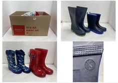 BOX OF ASSORTED KIDS FOOTWEAR TO INCLUDE MARVEL SPIDERMAN WELLINGTON BOOTS SIZE 33