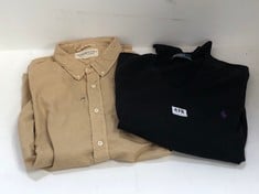 RALPH LAUREN POLO V-NECK SWEATER BLACK SIZE UNKNOWN TO INCLUDE DENIM & SUPPLY RALPH LAUREN LONG SLEEVE SHIRT KHAKI SIZE LG