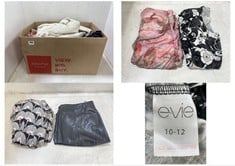 BOX OF ASSORTED CLOTHES TO INCLUDE NEW LOOK WOMENS BUTTON UP COAT IN CREAM