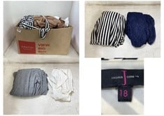 BOX OF ASSORTED ITEMS TO INCLUDE JASPER CONRAN WOMENS TIE UP EFFECT DRESS IN BLACK / WHITE STRIPE SIZE 18