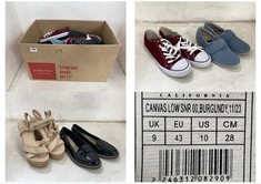 APPROX 9 X ASSORTED SHOES TO INCLUDE SOULCAL & CO CANVAS LOW MENS TRAINERS IN BURGUNDY SIZE 9