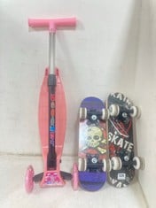 3 X ASSORTED KIDS SCOOTERS/SKATEBOARDS TO INCLUDE GIRL TRI-SCOOTER PINK