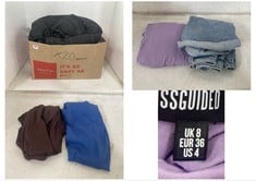 BOX OF APPROX 20 X ASSORTED ADULT CLOTHING TO INCLUDE MILEY GEORGE DENIM SHORTS STONEWASH BLUE SIZE 20