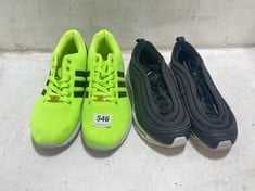 ADIDAS TORSION TRAINERS NEON GREEN SIZE 9.5 TO INCLUDE NIKE AIR MAX TRAINERS BLACK/WHITE SIZE 7