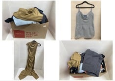 BOX OF ASSORTED ADULT CLOTHING TO INCLUDE BURTON MENSWEAR SUPER SKINNY TROUSERS GREY SIZE 34S