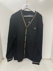 FRED PERRY TIPPED PIQUE TEXTURED CARDIGAN IN BLACK / WARM STONE SIZE XL - RRP £119