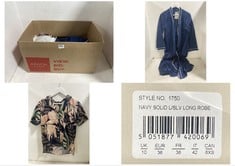 BOX OF ASSORTED CLOTHES TO INCLUDE CYBERJAMMIE NAVY LEAF PRINT S/S SHORTY TOP SIZE 10