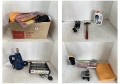 BOX OF ASSORTED ITEMS TO INCLUDE RALLY ANTI-THEFT STEERING WHEEL LOCK