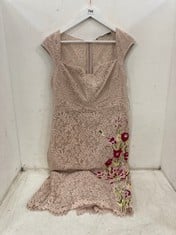 KAREN MILLEN LACE PENCIL DRESS BOUQUET FLORAL IN NUDE SIZE 14 - RRP £195