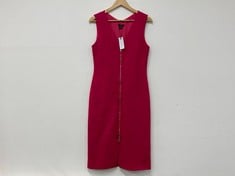 KAREN MILLEN ITALIAN STRUCTURED STRETCH ZIP THROUGH PENCIL TAILORED MAXI DRESS IN PINK SIZE 12 - RRP £229