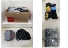 BOX OF ASSORTED CLOTHING TO INCLUDE FRESH FEET KNEE HIGH COTTON LYCRA SOCKS IN BLACK - 9-12