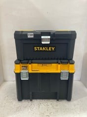 DEWALT TSTAK WATER RESISTANT DEEP TOOL BOX WITH ORGANIZER TOP TO INCLUDE STANLEY ESSENTIAL TOOLBOX WITH METAL LATCHES