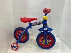 MONSTER TRUCK BLUE KIDS BIKE WITH STABILISERS TO INCLUDE SPIDEY & HIS AMAZING FRIENDS BALANCE BIKE WITH STABILISERS