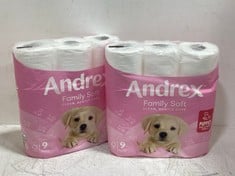 5 X ASSORTED TOILET ROLLS TO INCLUDE ANDREX ULTIMATE QUILTS PREMIUM SKIN COMFORT 9 TOILET ROLLS