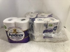 6 X ASSORTED ITEMS TO INCLUDE ANDREX SUPREME QUILTS WITH AIR POCKET TEXTURE 4 X 4 TOILET ROLLS