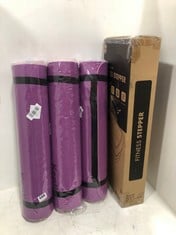 3 X KEPLIN PURPLE YOGA MAT TO INCLUDE KEPLIN ADJUSTABLE 2 LEVEL FITNESS STEPPER GREEN