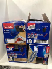 3 X VILEDA ULTRAMAX MICROFIBRE & COTTON MOP & BUCKET SET TO INCLUDE VILEDA TURBO 2-IN-1 MICROFIBRE MOP & BUCKET SET