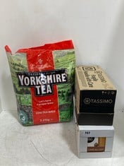 3 X ASSORTED ITEMS TO INCLUDE YORKSHIRE TEA 1040 TEABAGS 3.25KG - BBE 12/25