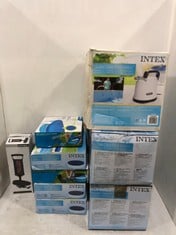 9 X ASSORTED ITEMS TO INCLUDE INTEX KRYSTAL CLEAR POOL BASICS POOL DRAIN PUMP