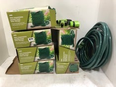 8 X ASSORTED OUTDOOR EQUIPMENT TO INCLUDE 5 X ASDA 30M EXPANDABLE GARDEN HOSE WITH FITTINGS