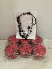 48 X STONE THE CROWS BLACK STICKS AND BAUBLES NECKLACE - LNG 135CM - TOTAL RRP £528 AND 72 X STONE THE CROWS METALLIC RED HEART - 200PIECES - TOTAL RRP £720