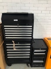 ADVANCED 12 DRAWER TOOL CABINET AND TOP CHEST IN BLACK - ITEM NO'S. 570413 / 570405 TO INCLUDE 4 DRAWER SIDE TOOL CABINET IN BLACK - ITEM NO. 570561 (ZONE 4)