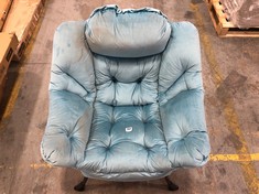 LIGHT BLUE SOFT VELVET ROUND BACK ARMCHAIR (ZONE 4)