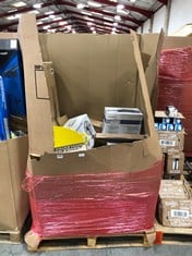 PALLET OF ASSORTED ITEMS TO INCLUDE STATUS 12" DESK FAN IN WHITE, HOMECRAFT SAVANAH RAISED TOILET SEAT (ZONE 5)