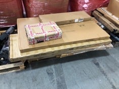 PALLET OF ASSORTED FURNITURE PARTS TO INCLUDE CULLOMPTON GLASS TABLE WITH WOODEN EFFECT LEGS (BOX 1 OF 2 ONLY) (ZONE 5)