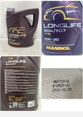 23 X BOTTLES OF MANNOL LONGLIFE 504/507 7715 5W-30 FULLY SYNTHETIC ENGINE OIL 5L - TOTAL LOT RRP £444 (ZONE 6) (COLLECTION ONLY)