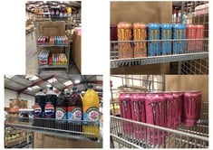 CAGE OF ASSORTED DRINKS TO INCLUDE MONSTER JUICED MONARCH PEACH NECTERINE FLAVOURED ENERGY DRINK 09/2024 (ZONE 8) (COLLECTION ONLY)