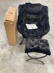 BLACK FAUX FUR LAZY CHAIR WITH STOOL - RRP £141 (ZONE 2)