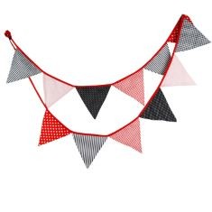 68 X MULTI COLOURED FABRIC BUNTING FOR PARTY BIRTHDAY WEDDING ANNIVERSARY CELEBRATION BABY SHOWER (RED & BLACK).