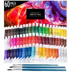 15 X CRAFTS 4 ALL ACRYLIC PAINT SET - 60 PAINTS FOR CANVAS, WOOD, CERAMIC & FABRIC – NON-TOXIC, VIBRANT PIGMENTS FOR BEGINNERS, STUDENTS AND PROFESSIONAL ARTISTS - ART SUPPLIES.