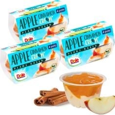 25 X DOLE FRUIT & CREAM APPLE & CINNAMON 3 X 4 PACKS, HEALTHY SNACK MADE WITH FRESH FRUIT, NO ADDED SUGAR FRUIT BOWLS, PERFECT FOR BREAKFAST & DESSERT OR ADDING TO RECIPES (PACKAGING MAY VARY) BB: 28