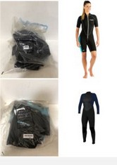 2X ASSORTED WETSUITS TO INCLUDE O'NEILL WMS REACTOR II WOMEN'S WETSUIT 3/2 MM BZ FULL FA5 BLK/ABYSS 14, CRESSI LIDO LADY SHORTY WETSUIT - WOMEN'S SHORTY WETSUIT FOR SNORKELLING, SWIMMING AND WATER SP