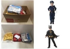 12X ASSORTED KIDS FANCY DRESS TO INCLUDE RUBIE'S OFFICIAL BATMAN BLACK DELUXE CHILD'S COSTUME, SUPERHERO FANCY DRESS, CHILD'S SIZE MEDIUM AGE 5-6, HEIGHT 116 CM, DRESS UP AMERICA POLICE COSTUME FOR B