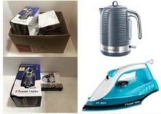 6X ASSORTED KITCHEN ITEMS TO INCLUDE RUSSELL HOBBS MY IRON STEAM IRON, CERAMIC SOLEPLATE, 260ML WATER TANK, 120G STEAM SHOT, 28G CONTINUOUS STEAM, SELF-CLEAN FUNCTION, 2M CORD, VERTICAL AND VARIABLE