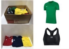 20X ASSORTED BRANDED CLOTHING TO INCLUDE UNDER ARMOUR WOMEN'S UA HG ARMOUR MID PADLESS SHIRT BLACK, NIKE MEN'S M NK DRY PARK VII JSY T SHIRT, PINE GREEN/WHITE, L UK.