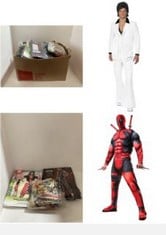 RUBIE'S OFFICIAL MARVEL DEADPOOL DELUXE, ADULT COSTUME - STANDARD SIZE, CHEST 46", WAIST 34 - 36", INSEAM 33, RED, SMIFFYS ADULT MEN'S 1970'S SUIT COSTUME, JACKET WITH MOCK SHIRT AND WAISTCOAT AND TR