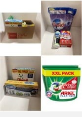 APPROX X15 ASSORTED CLEANING ITEMS TO INCLUDE ARIEL ALL-IN-1 WASHING PODS, LAUNDRY DETERGENT LIQUID, 120 WASHES (60 X 2), WITH OXI STAIN REMOVERS EFFECT, EXTRA STAIN REMOVAL FOR EXTRA HYGIENE.